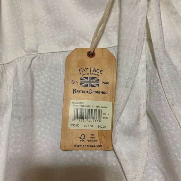 Fat Face TILDA White Viscose CAMI with Bow USA Sz 12  NWT - Picture 11 of 13